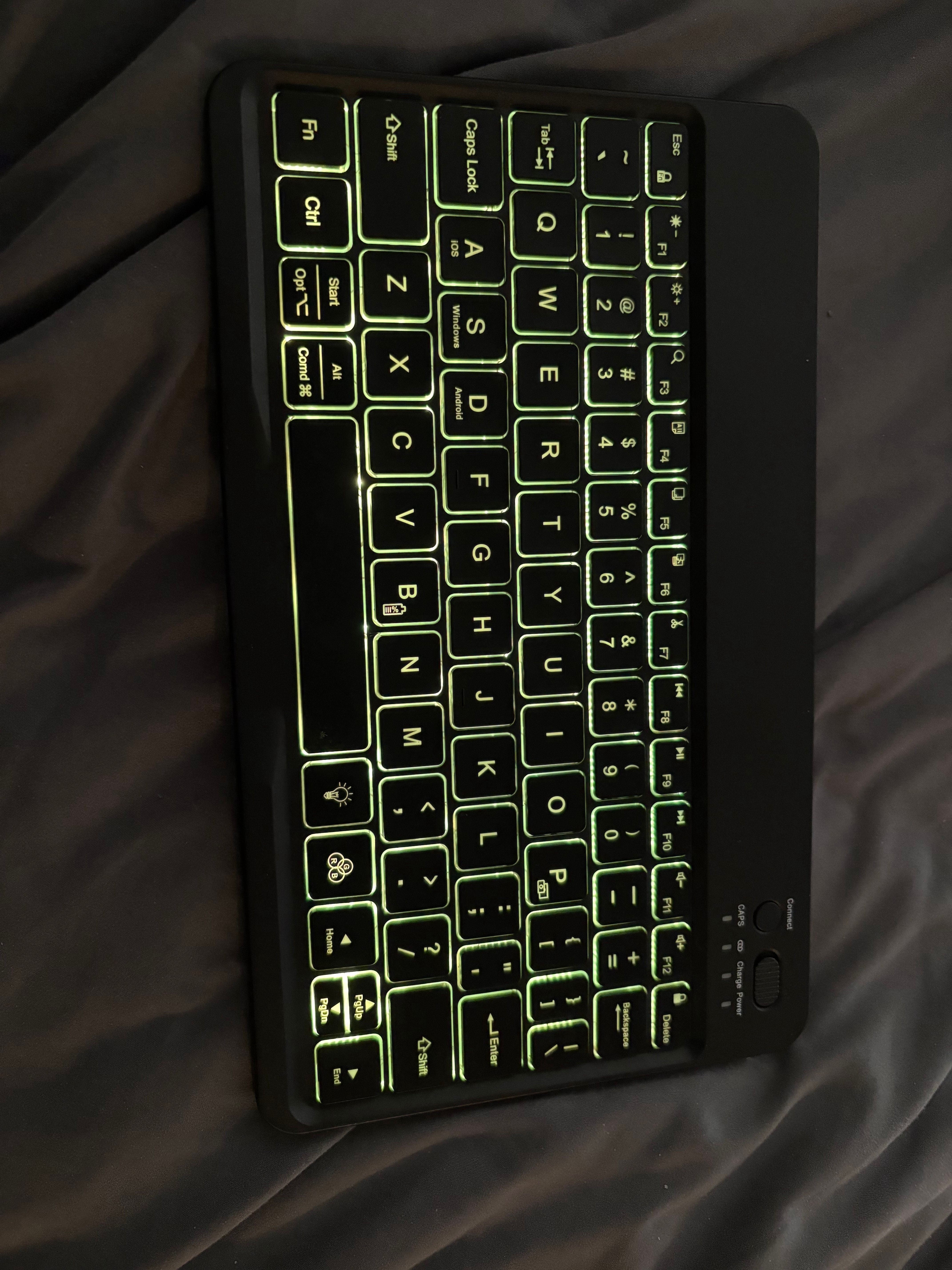 black wireless tablet keyboard with led backlighting